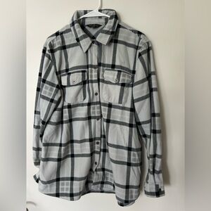 Eddie Bauer Gray and Dark Gray Plaid Fleece Button Down Size Large